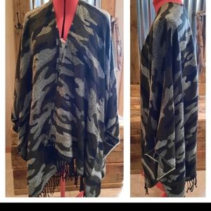 Camo Cape Poncho Wrap Fringed One Sz Sonoma